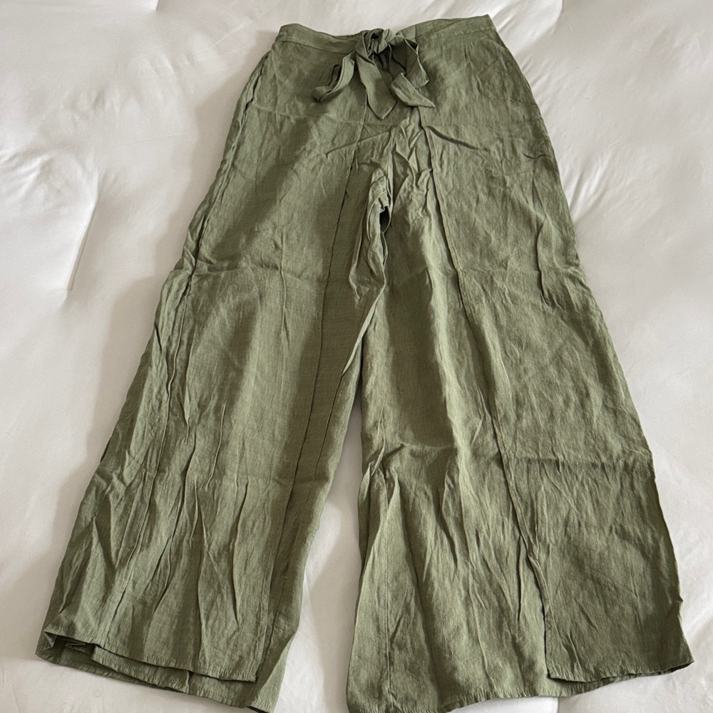 Olive Green Wide-Leg Pants